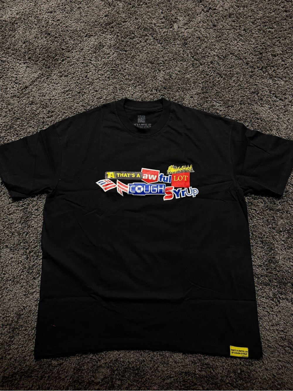 Men's Black Graphic Short-Sleeve Tee with Multicolor Chest Print